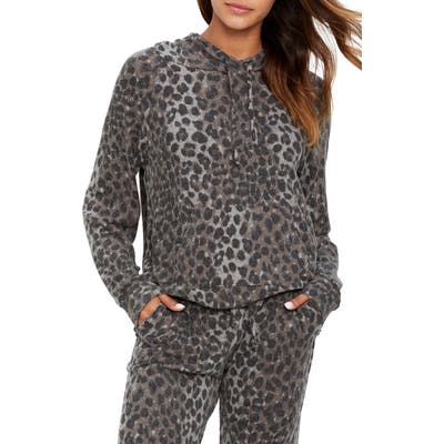 Michael Stars Stevie Snow Leopard On Madison Hoodie, Grey