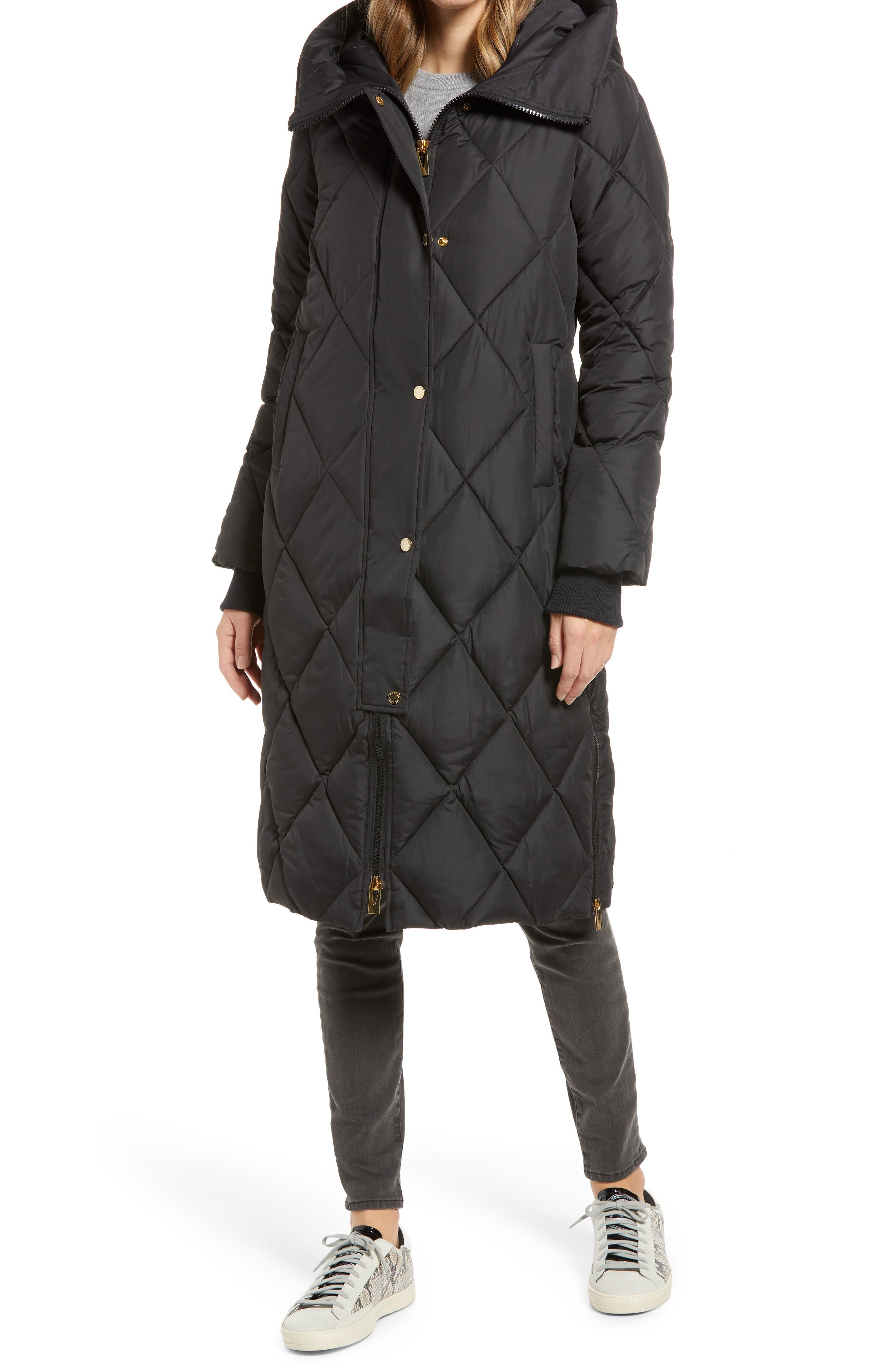 longline padded coat with belt