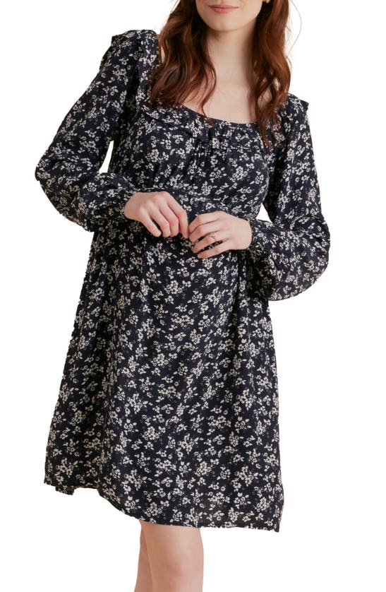 Shop A Pea In The Pod Floral Long Sleeve Maternity Dress In Black/ White Floral