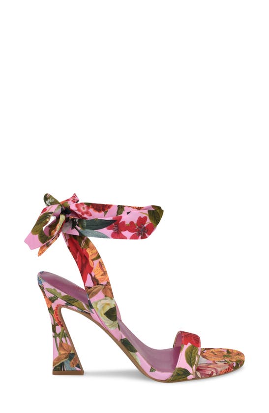 Nine West Kobs Ankle Tie Sandal In Pink Rose Print Multi