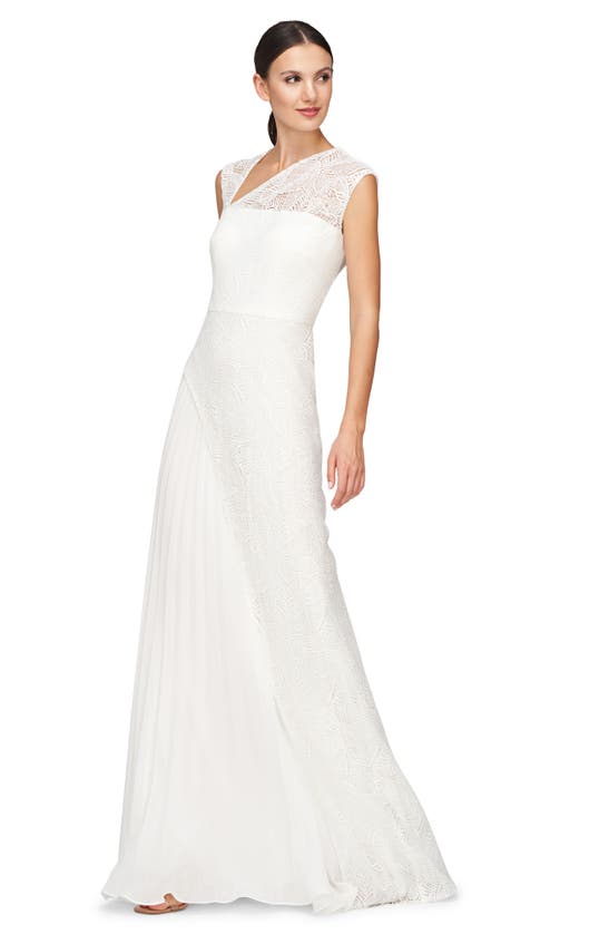 Shop Kay Unger Dianna Lace Pleated Gown In Ivory