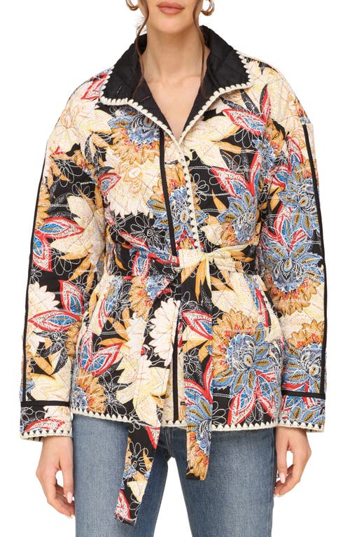 Shop Avec Les Filles Embroidered Paisley Belted Quilted Jacket In Black Boho