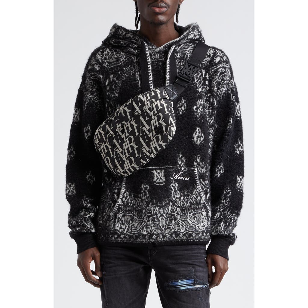 AMIRI Bandana Jacquard Hooded Alpaca, Mohair & Wool Blend Sweater in Black 