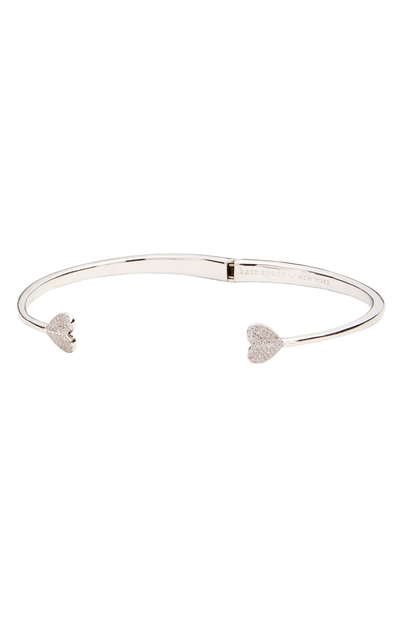 Kate Spade Heart To Heart Open Hinged Cuff In Clear/slvr