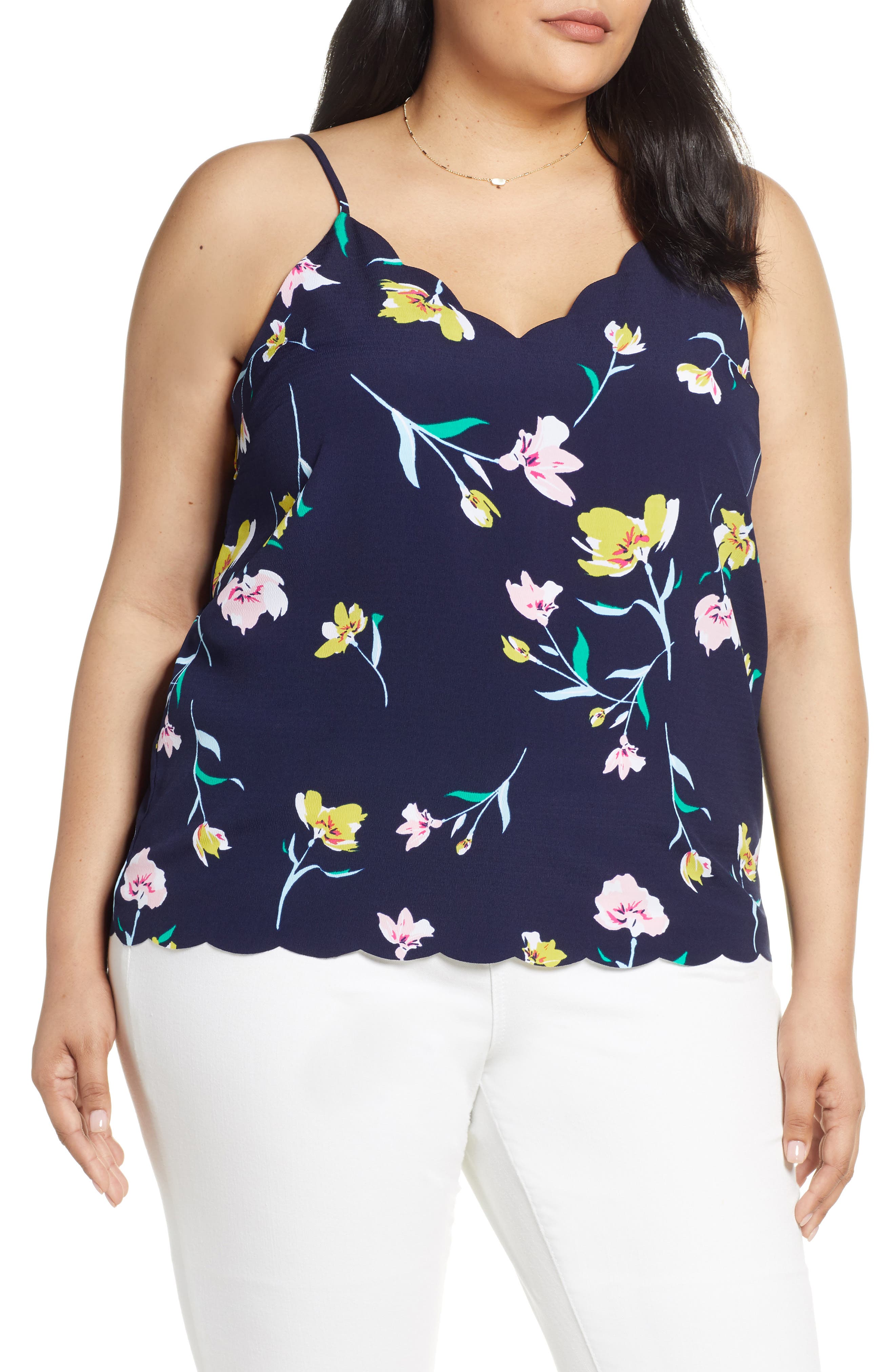 Plus Size Halogen Scallop Detail Camisole, Blue