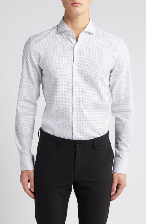 BOSS Hank Slim Fit Geo Print Stretch Cotton Dress Shirt White at Nordstrom,