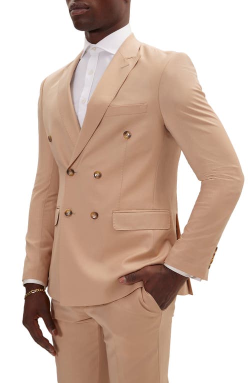 Ron Tomson Super 120s Wool Double Breasted Tuxedo Jacket In Tan