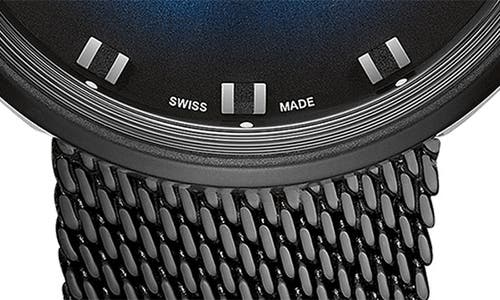Mido Men's Swiss Automatic Commander Shade Black Pvd Stainless Steel Mesh Bracelet Watch 37mm In Black/blue