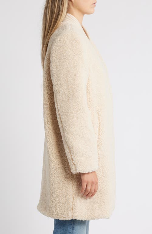 Shop Bernardo Rib Trim Faux Shearling Coat In Cream