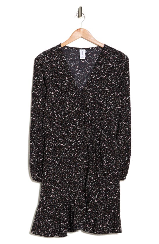 Abound Long Sleeve Ruffle Hem Wrap Dress In Black Spring Daze Floral