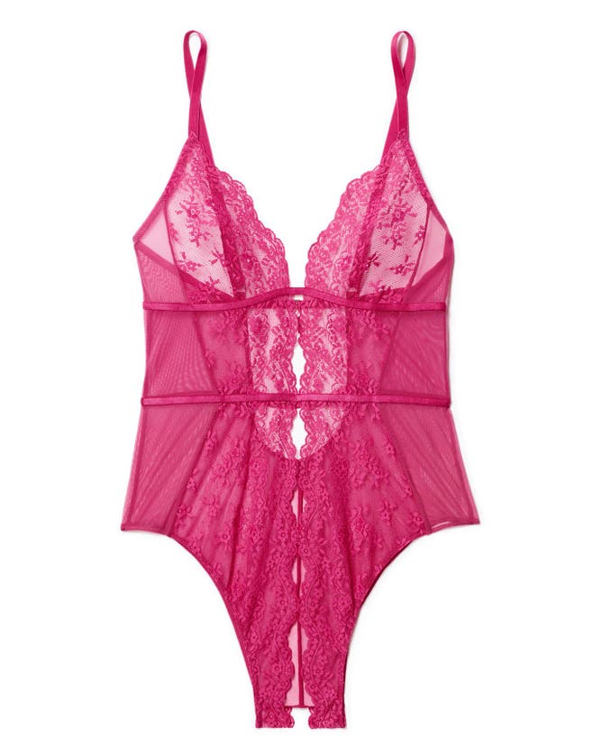 Adore Me Rosie Crotchless Bodysuit Lingerie In Dark Pink