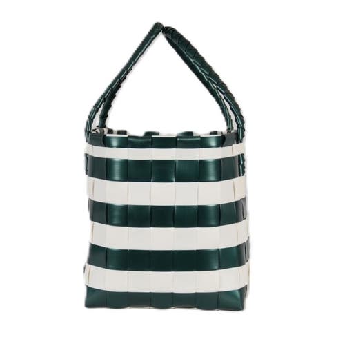 Handed By Paris Spirit Recycled Tote Bags In Green/white Stripes