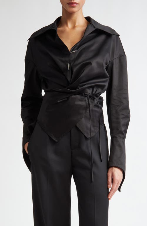 Grace Ling Cotton Sateen Wrap Shirt In Black