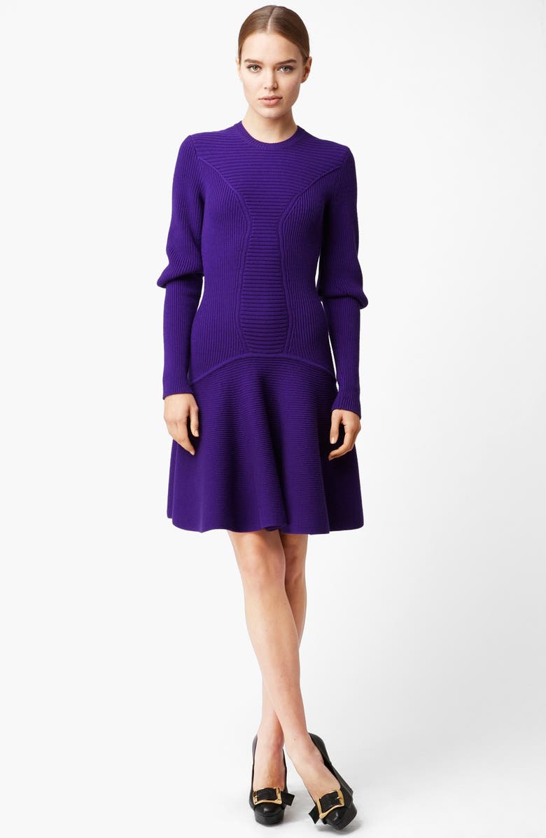 Alexander McQueen Full Skirt Ribbed Dress with Removable Collar | Nordstrom