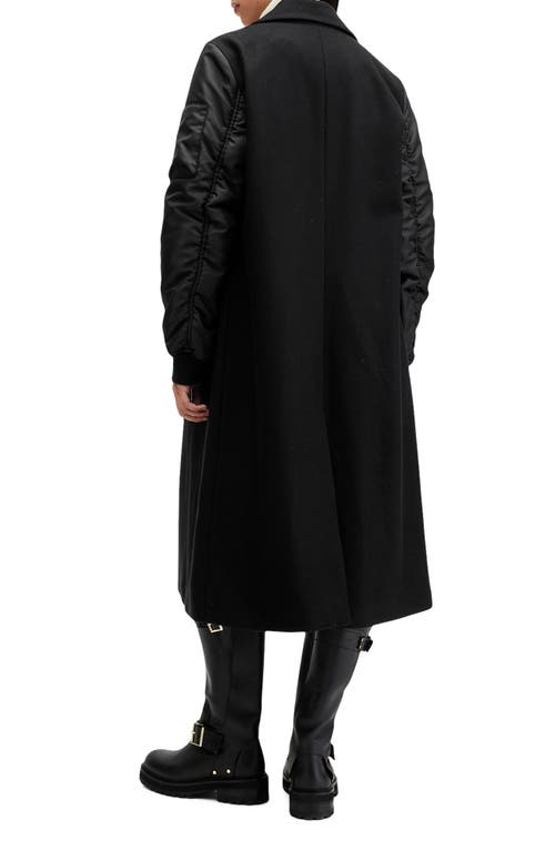 Shop Allsaints Paulah Mixed Media Wool Blend Coat In Black