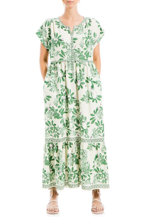Max Studio Floral Tiered Maxi Dress In Mint/ Forest Dancing Lves