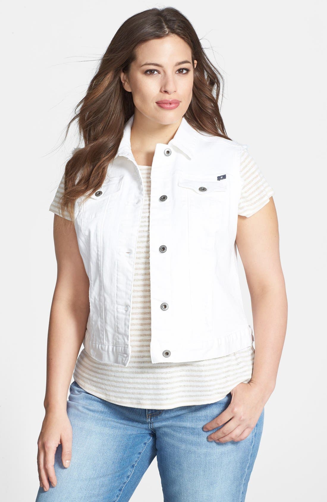 plus size white jean vest