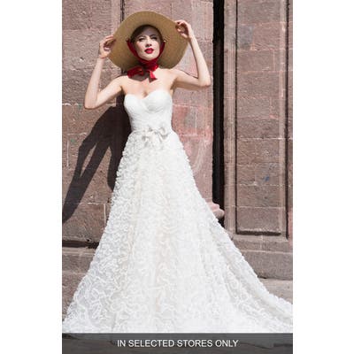 Watters Caerwyn Silk Lace & Dotted Tulle Strapless Ballgown, Size - Ivory