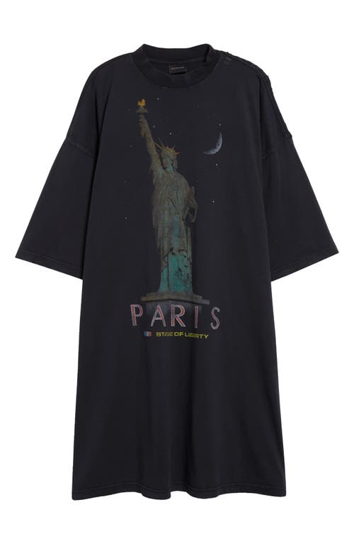 Balenciaga Paris Liberty Distressed T-shirt In 1083 Faded Black