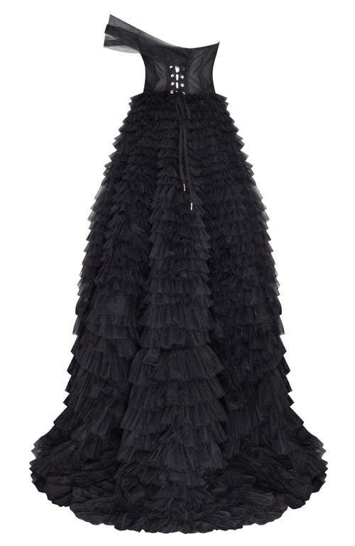 Milla Timeless One-shoulder Frill-layered Ball Gown In Black In Black
