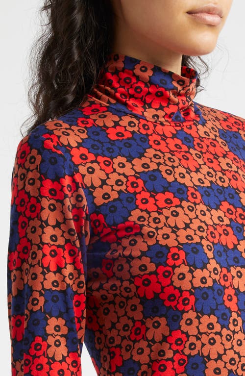 Shop Marimekko Armas Unikko Mock Neck Top In Brick Red Blue Red