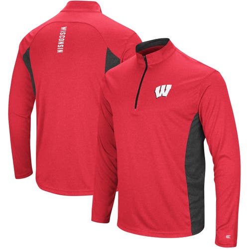 Men's Colosseum Heathered Red/Black Wisconsin Badgers Audible Windshirt Quarter-Zip Pullover Jacket in Heather Red