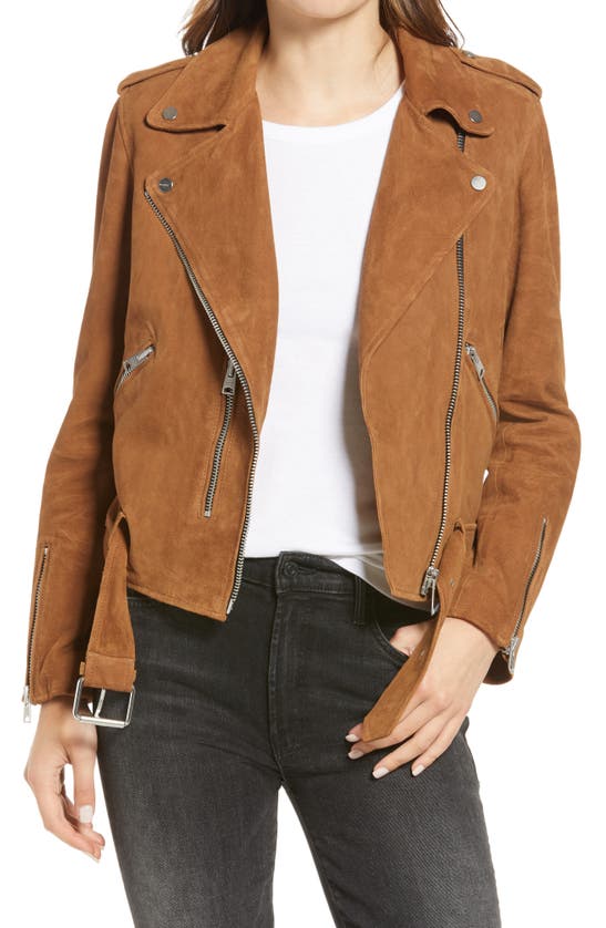 Allsaints Balfern Suede Biker Jacket In Rust Brown