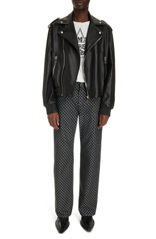 Shop Balmain Loose Fit Mini Monogram Nonstretch Jeans In Eab Black/white