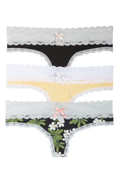 Honeydew Intimates Ahna 3-pack Lace Thong In Black/ Radiant/ Summit Geo
