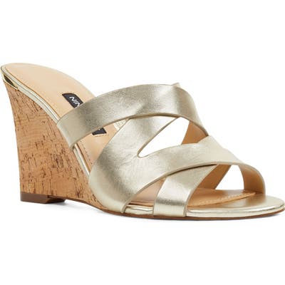 Nine West Lila Wedge Slide Sandal, Metallic