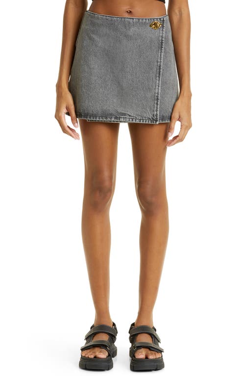 Ganni Organic Cotton Denim Wrap Skirt in Sharkskin