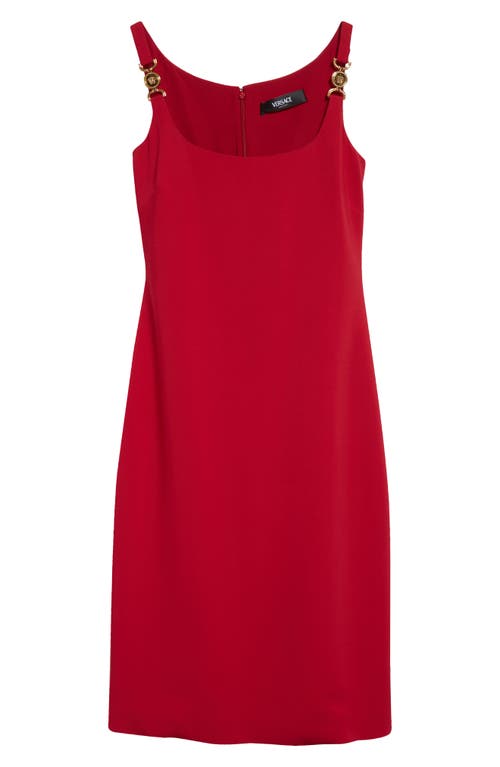 Shop Versace Medusa Strap Detail Cady Sheath Dress In Lipstick Red