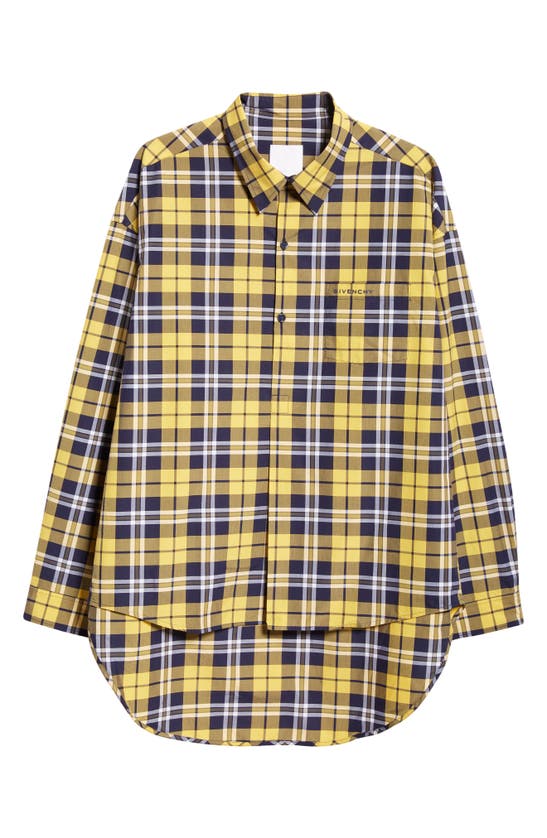 Shop Givenchy Plaid Cotton High-low Button-up Shirt In Dark Yellow