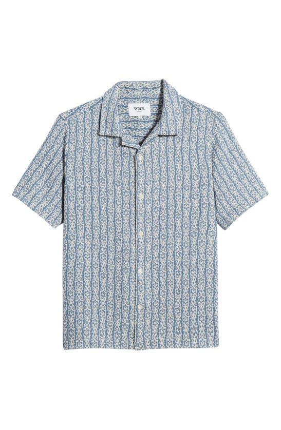 Shop Wax London Didcot Relaxed Fit Floral Stripe Cotton Camp Shirt In Blue / Ecru