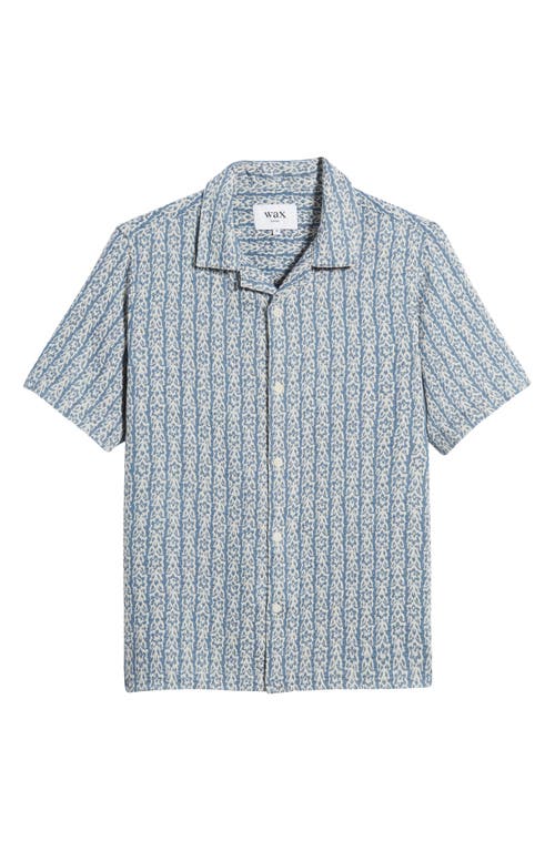 Didcot Relaxed Fit Floral Stripe Cotton Camp Shirt in Blue /Ecru