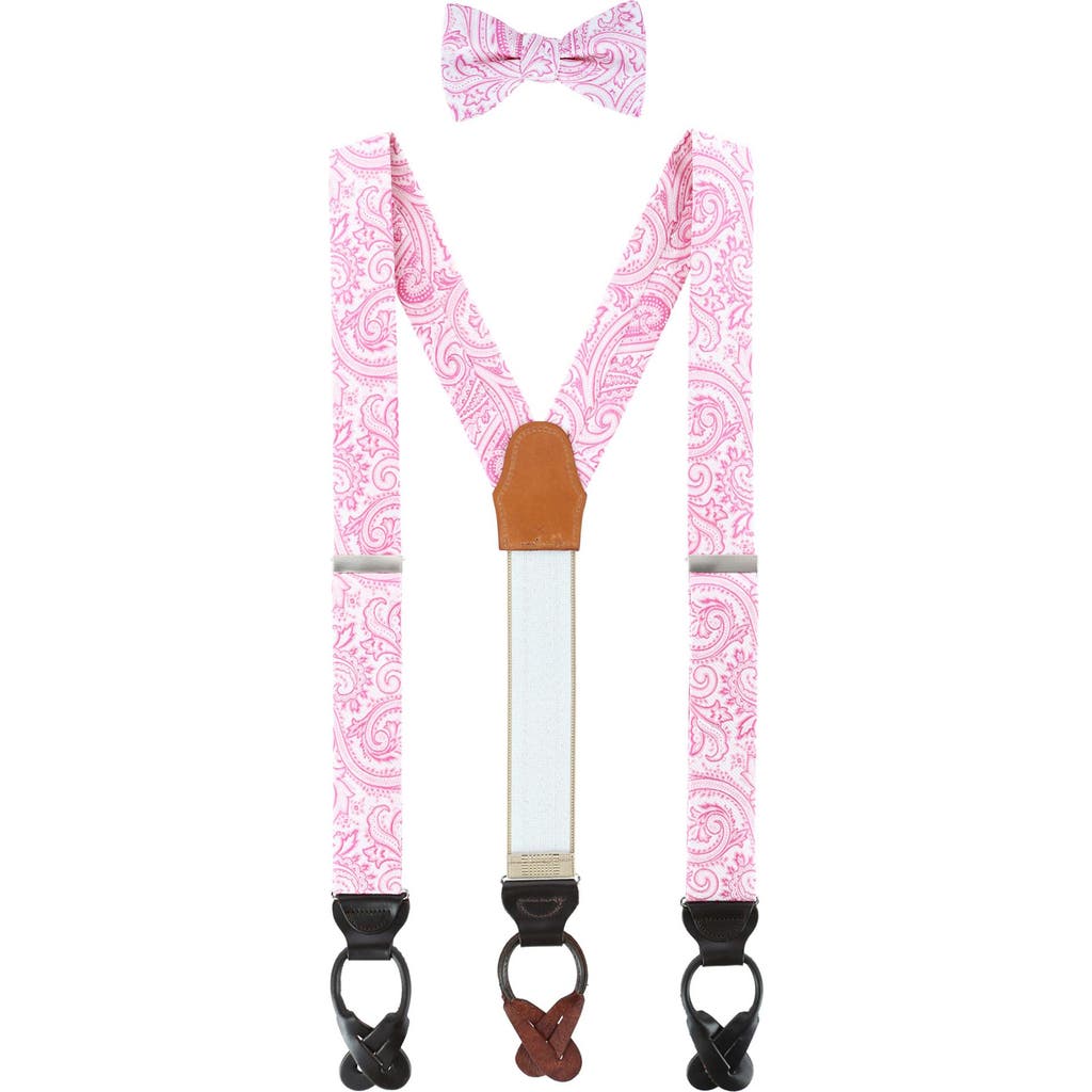 Trafalgar Sobee Paisley Silk Brace And Bow Tie Set In Pink