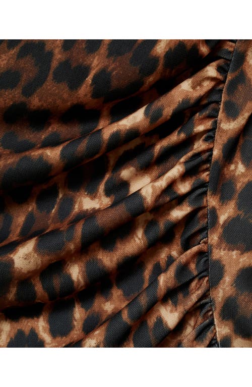 Shop Mango Leopard Print Ruched Top In Brown