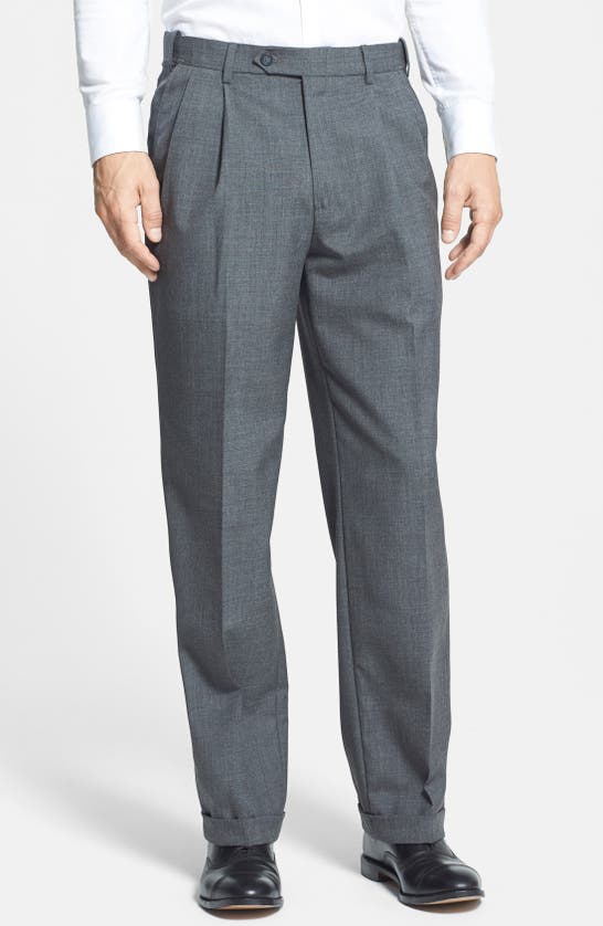 BERLE BERLE SELF SIZER WAIST PLAIN WEAVE PLEATED WASHABLE TROUSERS