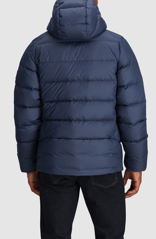 Shop Outdoor Research Coldfront 700 Fill Power Down Insulated Hooded Ripstop Packable Puffer Jacket In Navy