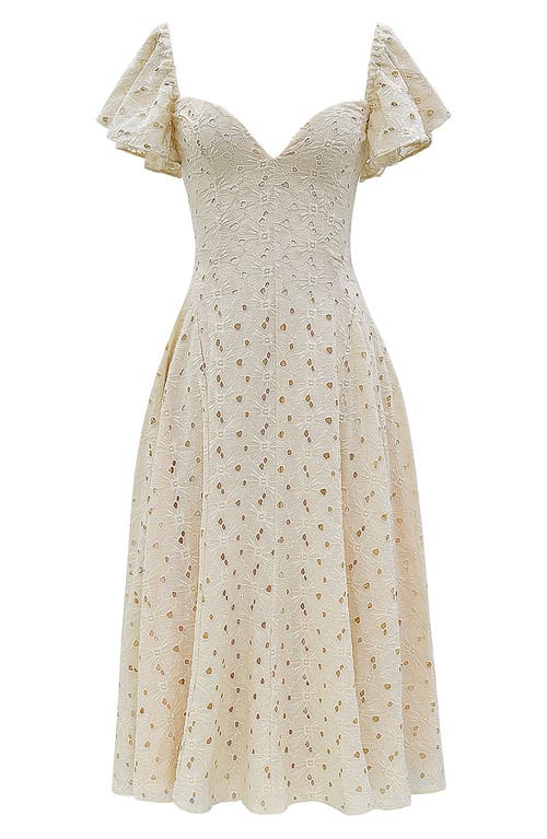 House Of Cb Amaya Flutter Sleeve Lace Midi Dress In Ecru