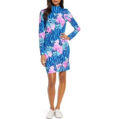 Lilly Pulitzer Nikia Mock Neck Long Sleeve Shift Dress, Blue
