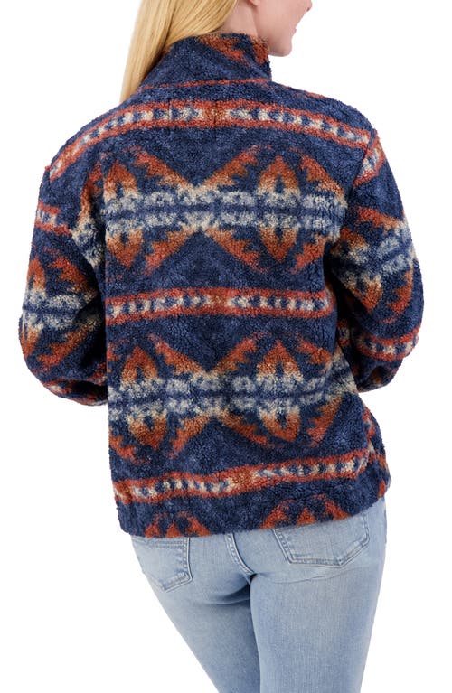 Lucky Brand Patterned High Pile Fleece Jacket In Blue Combo