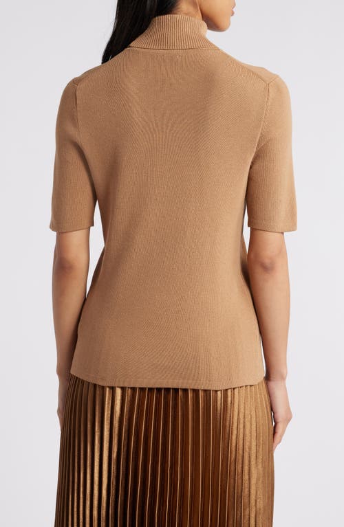 Shop Anne Klein Turtleneck Short Sleeve Rib Sweater In Vicuna