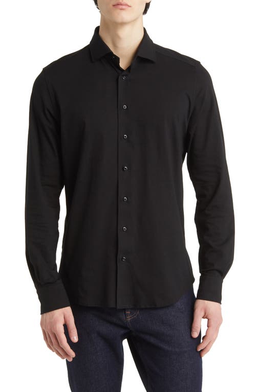 Modern Flex Cotton Blend Button-Up Shirt in Black