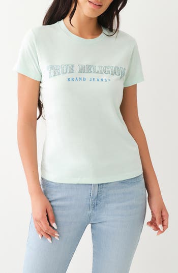 True Religion Brand Jeans Rhinestone Accent Cotton Graphic T-shirt In Green