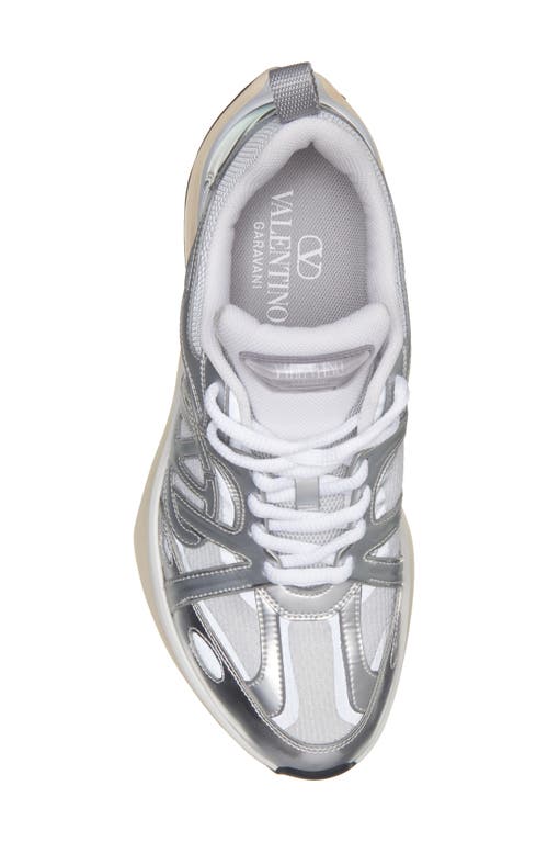 Shop Valentino Garavani Easyjog Vlogo Mixed Media Sneaker In Argento/bianco