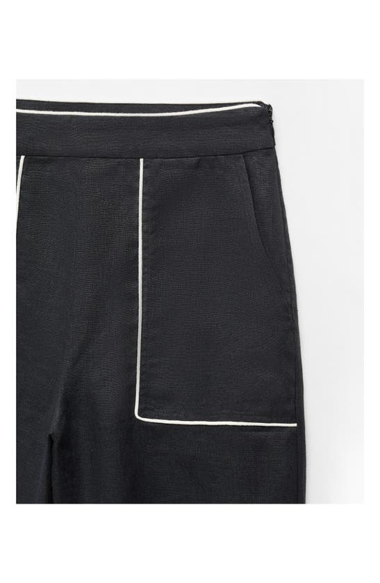 Shop Mango Contrast Trim Wide Leg Linen Pants In Black