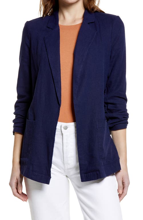 caslon(r) Open Front Linen Blend Jacket in Navy Peacoat