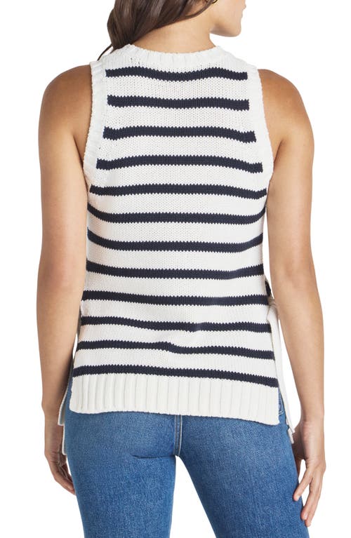 Shop Splendid Zoey Stripe Side Tie Sleeveless Sweater In White/navy