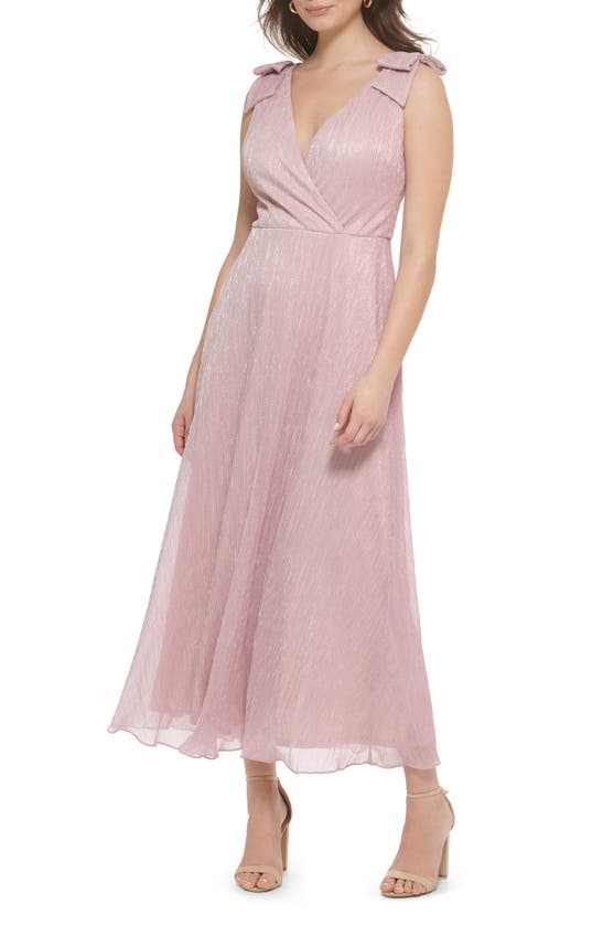 Kensie Shimmer Surplice V-neck Maxi Dress In Pink